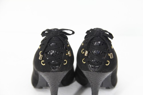 Guess Stiletto Heel sz 10 Women Black Pumps Lace Up Faux Suede Shoes pointed toe - Picture 4 of 11