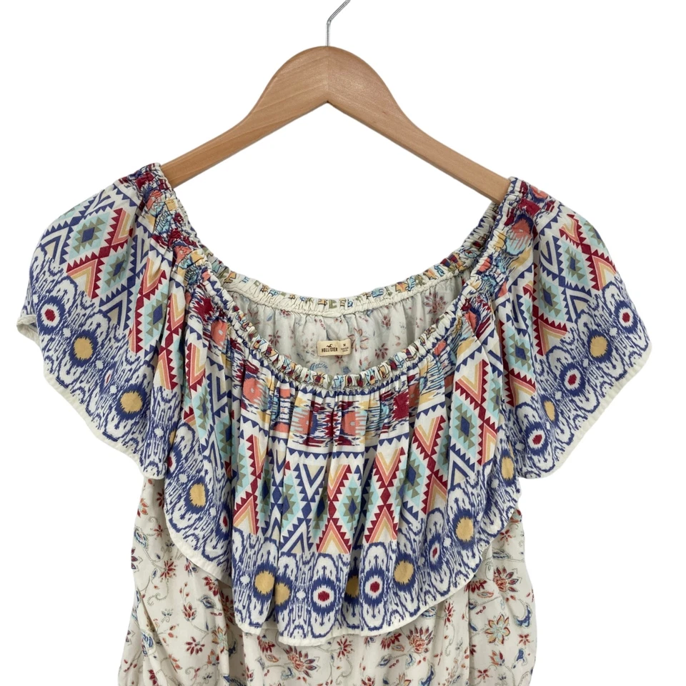 Blusa Hollister Top Niñas Mediana Multi Floral 100% Viscosa Fuera del Hombro Foto 4 de 4