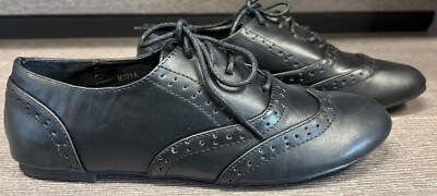 Ollio Women's Classic Lace Up Flat Heel Oxford Shoes (Black) - Multiple Sizes!