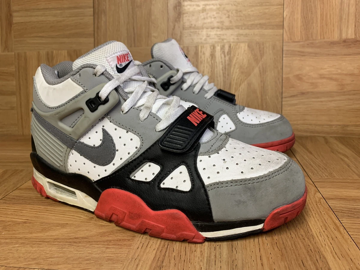 RARE Nike Air Trainer Boys Shoes White Gray Siren Red Sz 6.5Y