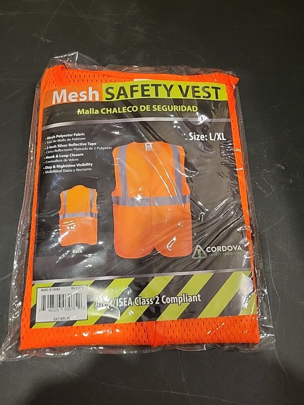 Reflective Safety Vest Large/XLarge Orange Mesh ANSI/ISEA Class 2 Compliant