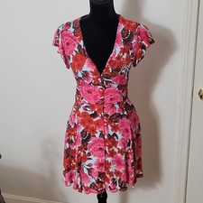 Women's Zara Pink Floral Fit and Flare Dress Size Small