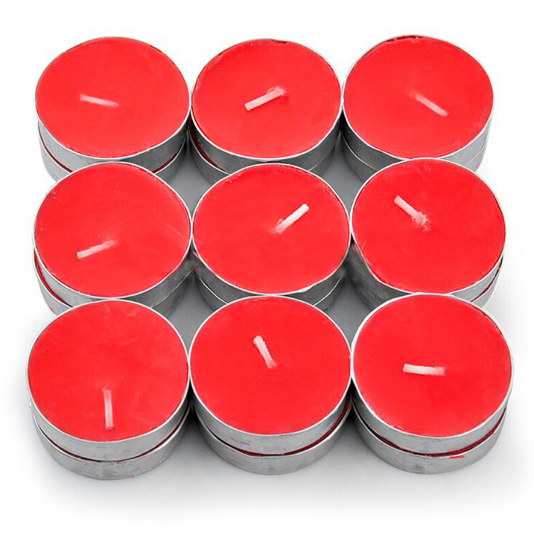 8 X RED TEA LIGHTS HOURS LONG BURN NIGHT LIGHT SCENTED CANDLES (PACK OF