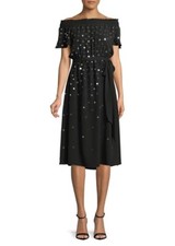 Michael Kors Size MEDIUM Embellished Off the Shoulders Mirror Cocktail Dress