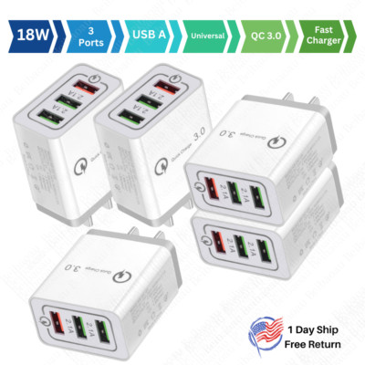 Multiple 3-Port 18W USB AC Plug Quick Charger Block Universal Phone Cube Box Lot