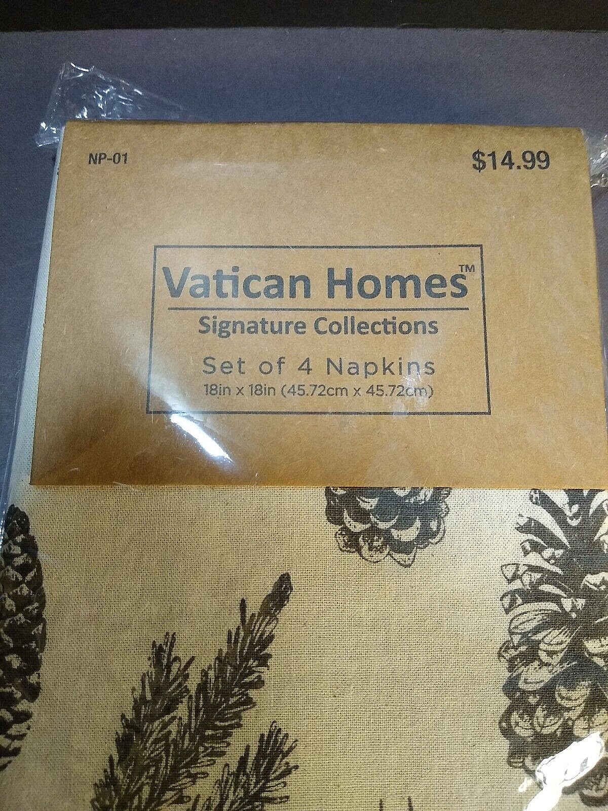Vatican Homes Napkins Black Pinecone design set of 4 100% cotton 18" x 18" India
