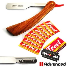 Best Barber Hair Shaving Razor Wood Handle Straight Edge Folding with Red Tail