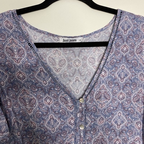 Just Jeans 14 Dress, Boho Paisley Knee Length, Shell Buttons, Drawstring Waist - Picture 5 of 11