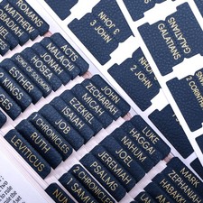 Leather Blue Bible Tabs, Laminated Large Print Gold Foil Bible Tabs for Men W...