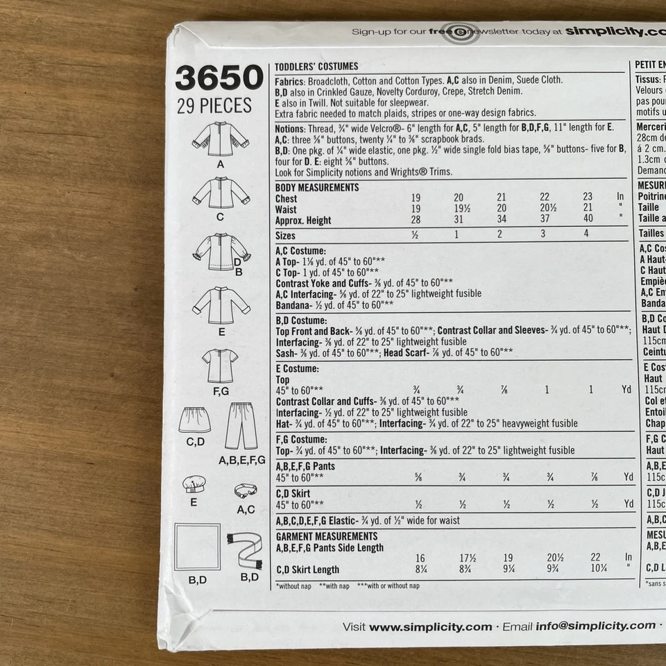 Uncut Simplicity Sewing Pattern 3650 Toddlers Pirate Cowboy Costumes Size: 1/2-4 - Image 4 of 4