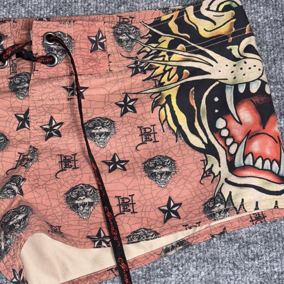 De Colección Ed Hardy Boardshorts Para Hombres Grande Naranja Tigre AOP Tatuaje Bañador EE. UU. Y2K Foto 2 de 4