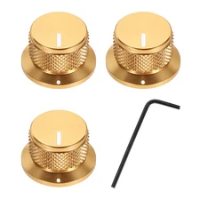 3Pcs Aluminium Knurled Potentiometer Knobs 1/4" Volume Control Top Hats Gold