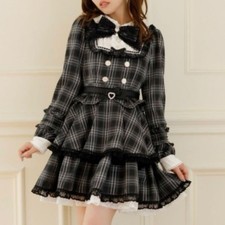 LIZLISA Black Check Spindle Yoke Tiered Dress Free Size Used Ready to Wear Japan