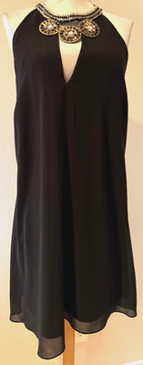 BEBE Womens Black Evening Beaded Neckline Dress - Sz Large