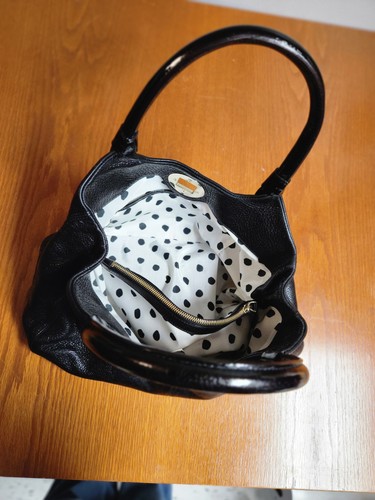 Kate Spade Shoulder Bag Womens Pebbled Leather Purse Gold Stud Polka Dot Lining - Picture 10 of 17