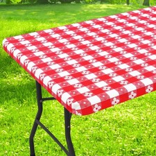 Rectangle Vinyl Table Cloth, Waterproof Elastic Fitted Tablecloth with Flanne...