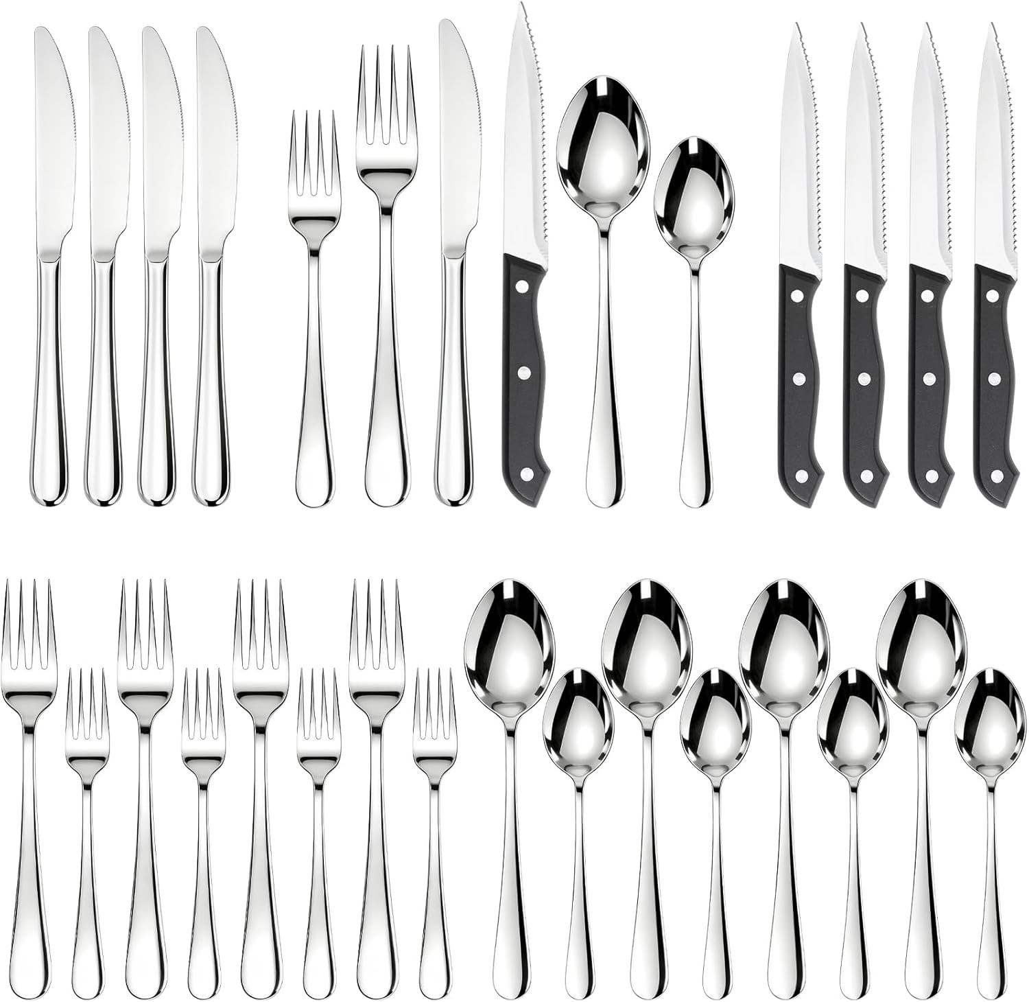 24-Piece Stainless Steel Flatware Set with Steak Knives for 