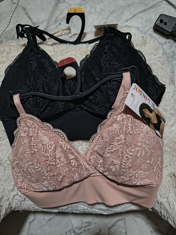 OYSPOU Women’s Lace Bralette Bra Set L/M Black/Pink Floral Wireless Lightly