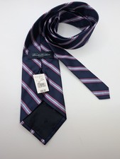 NWT Brooks Brothers Makers Silk Tie Navy Pink White Stripe USA Designer Classic