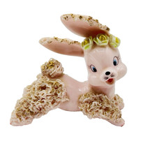Vintage 1950s Amart Anthropomorphic Spaghetti Pink Porcelain Bunny Rabbit Japan