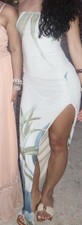 Windsor White Tropical Vacay Slit Maxi Fitted Leaf Dress Sz Small