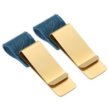 Pen Holder Clip 2pcs Metal Pencil Circle with Carved Leather Blue Sleeve