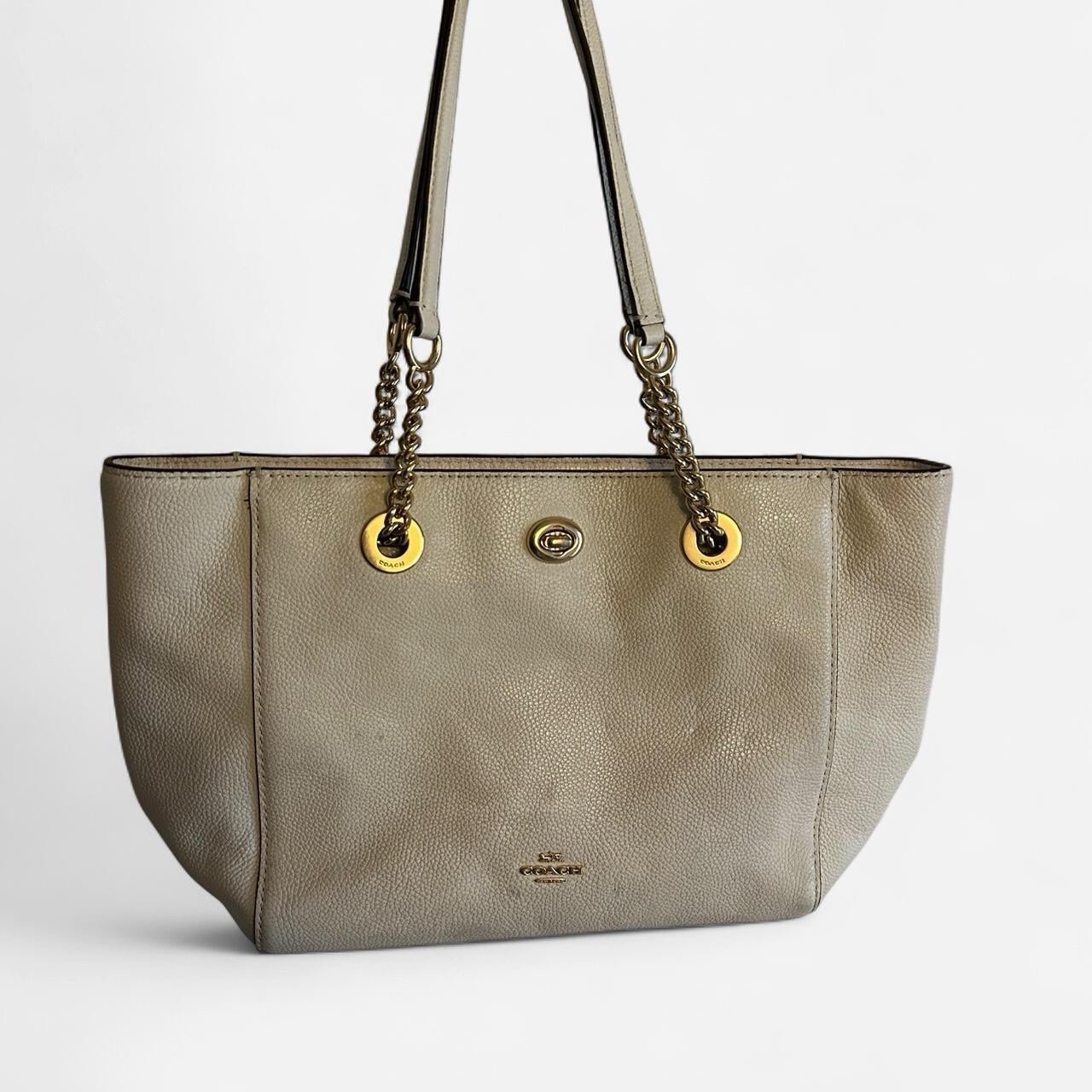 Coach Turnlock Chain Tote 27 Style 57107 Off White Pebbled Leather Bag