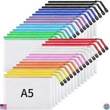JARLINK 30 Pack 10 Colors Zipper Mesh Document Pouch, 6x9 Inch/A5, Plastic