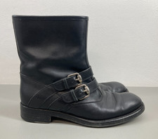 Vintage GUCCI Womens Ankle Boots Size 37 US 7 Black Leather w/ Buckles Italy