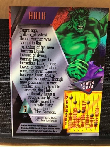 🔥1995 Fleer Marvel METAL Hulk, Card #31 - Pencils: David Boller - Near Mint - Picture 4 of 14