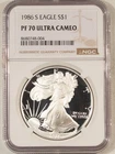 1986-S $1 PROOF AMERICAN SILVER EAGLE, 1 OZ .999 - NGC PF-70 ULTRA CAMEO!