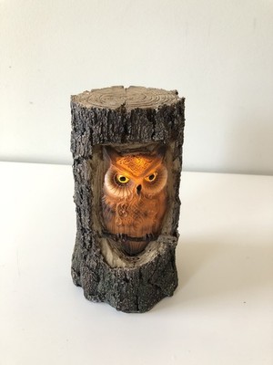 Realistic Owl in a Tree LED Nightlight Cold Cast Resin Art Battery Operated