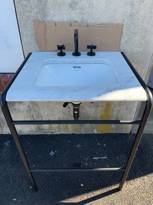 Kallista 27'' Marble Bathroom Sink & P24492-CR-B 2 Handle Faucet Matte Black