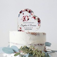 Personalized 40th Wedding Anniversary Ruby Cake Topper Acrylic Heart Plaque Gift