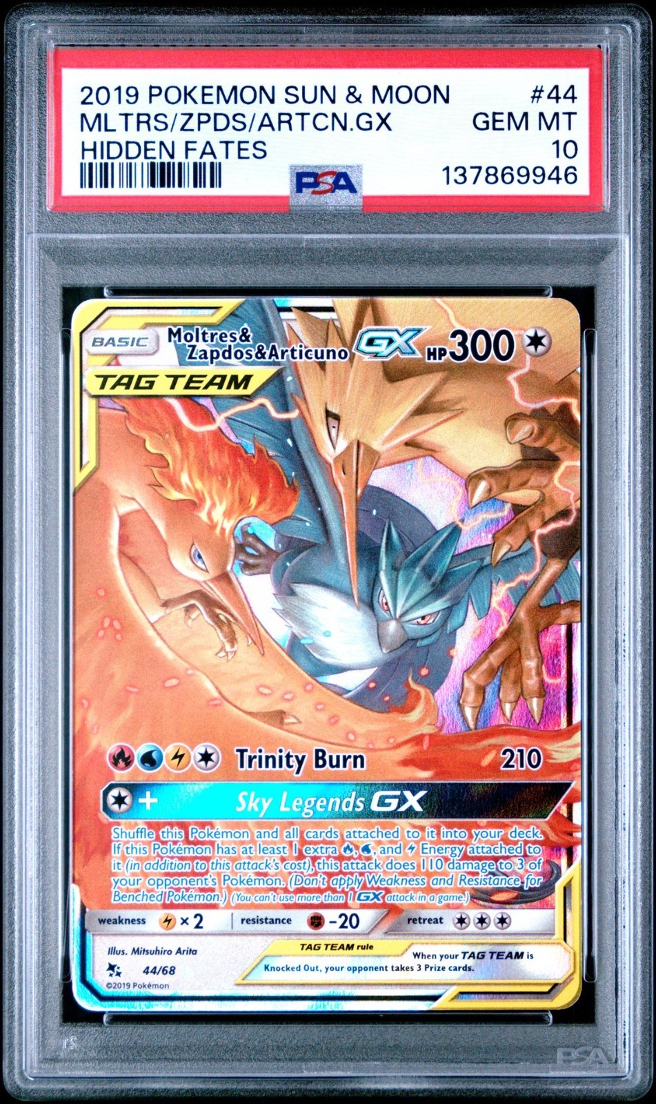 Moltres & Zapdos & Articuno GX #44/68 - Pokemon Hidden Fates - PSA 10 Gem Mint