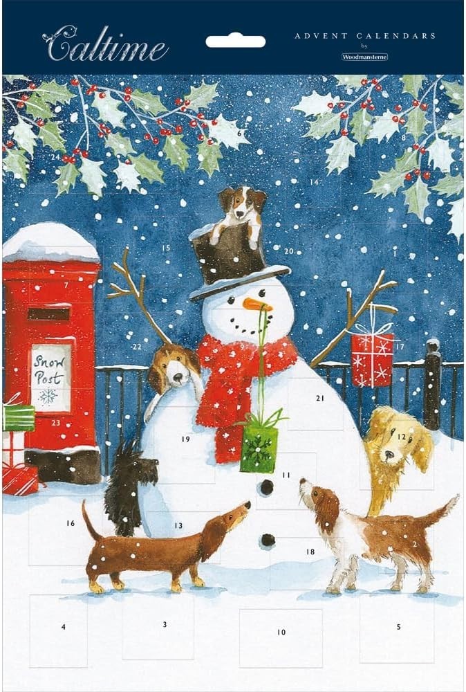 Christmas Advent Calendar Snowman Snow Post Dogs - Traditional Design 24 Door