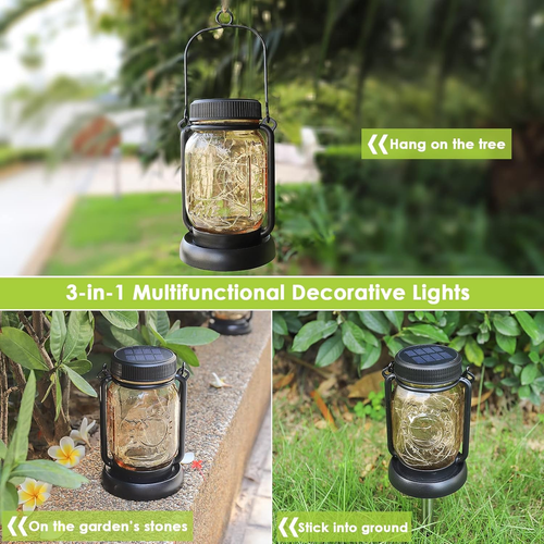 Mlambert 4 Pack Solar Hanging Lantern with Stakes, Outdoor Waterproof Solar Maso - Picture 6 of 12