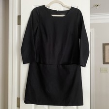 J. Crew Black Wool “Jules” Shift Dress 3/4 Sleeves with Front Pockets Size 0