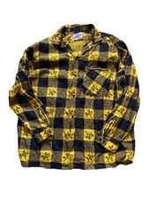 Vintage Bonhomme Mens Flannel Shirt XL Plaid Yellow Black Cowboy Mustang 1990s