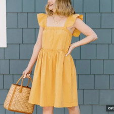 Madewell Mustard Yellow Flutter Square Neck Summer Cotton Mindi Dress Sleeveless