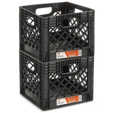 2-Pack Stackable Heavy Duty Milk Crates with Handles, 16 Qt, Black - Organizi...