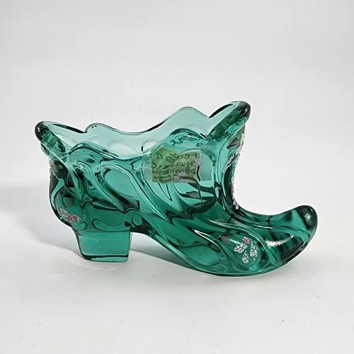 Fenton Art Glass Slipper Shoe Hand Painted Flowers Signed D. Florence EUC