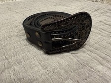 Nocona Black Studded Genuine Leather Belt 42  Embossed Buckle Western Rock