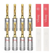 Viborg 4Pairs Hi-end Banana Plug Connectors 24K Gold-Plated HiFi Audiophile J...