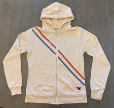 Aviator Nation Hoodie Womens Medium Ivory Full Zip Rainbow Stripe Gorpcore Boho