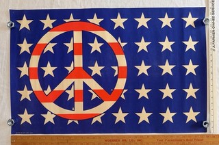 VINTAGE 1970 RED WHITE BLUE PEACE SYMBOL PATRIOTIC FLAG BLACKLIGHT POSTER ART