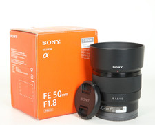 Sony FE 50mm F1.8 AF Prime SEL50F18 Lens In Excellent Condition. Both Caps. Hood