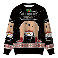 Mens All I Want for Christmas Is You Funny Naughty Ugly Sweater Xmas Party Gift