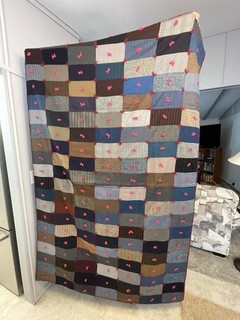 COLORFUL HANDMADE Vintage Wool Tweed Scrap Patchwork Quilt LAP THROW CUTTER