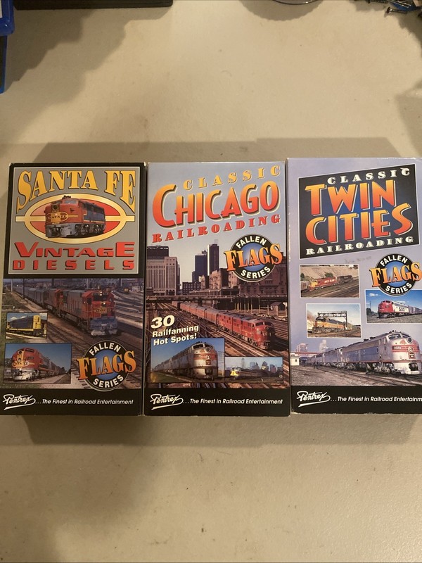 VINTAGE FILMS VHS LOT OF 3 RAILROAD TRAIN TAPES SANTA FE PENTREX Fallen flags